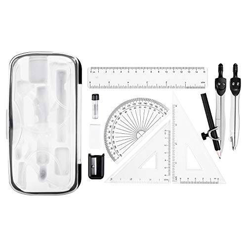 0811540031399 - AMAZON BASICS 10-PIECE MATH KIT - INCLUDES COMPASSES, GRAPHITE, ERASER, SHARPENER, PROTRACTOR, TRIANGLES, RULER, AND CARRYING BOX