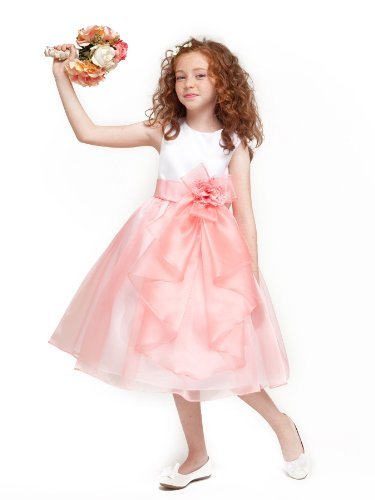 0081159192761 - GIRLS KID COLLECTION LAYERED ORGANZA RUFFLE SKIRT HOLIDAY CHRISTMAS PARTY FLOWER GIRL DRESS, CORAL, 6