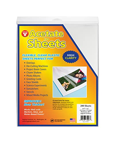 0081187759233 - HYGLOSS PRODUCTS OVERHEAD PROJECTOR SHEETS ACETATE-LIKE TRANSPARENCY FILM, FOR ARTS AND CRAFT PROJECTS AND CLASSROOMS, NOT FOR PRINTERS, 8.5” X 11”, 200 SHEETS