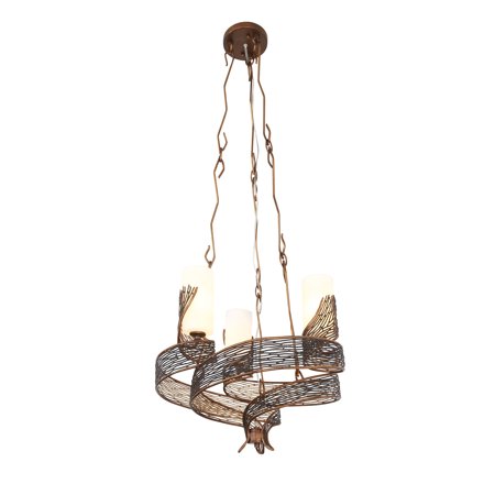 0811903020268 - FLOW 3-LIGHT CHANDELIER - HAMMERED ORE FINISH WITH GLOSS OPAL GLASS SHADE