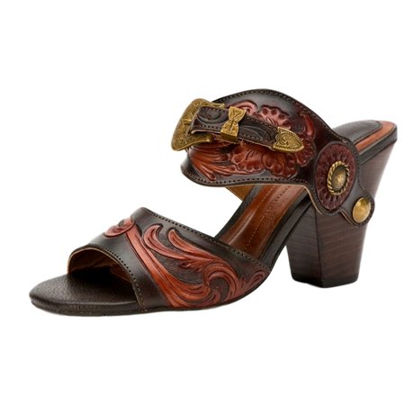 0811927021654 - Y KNOT WESTERN SHOE WOMEN LEGACY LEATHER BUCKLE 8.5 B FLORAL BROWN 413