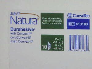0812082812194 - CONVATEC 413183 SUR-FIT NATURA WITH CONVEX-IT TECHNOLOGY TWO-PIECE PRE-CUT, DURAHESIVE SKIN BARRIER WITH TAPE COLLAR, WHITE, 45MM (1 3/4) FLANGE; 32MM (1 1/4) STOMA OPENING, 10/BX