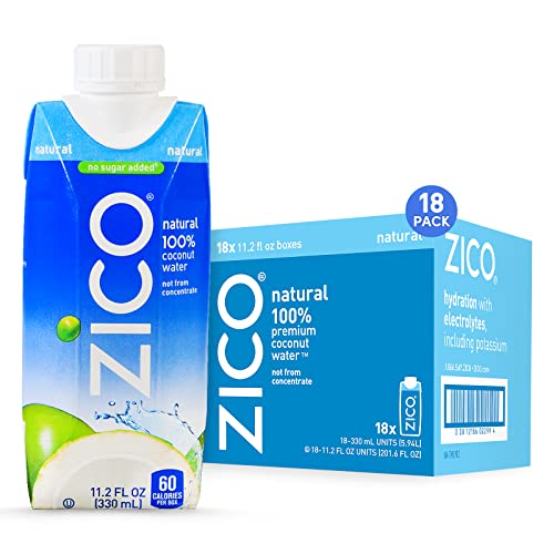 0812186022994 - ZICO 100% COCONUT WATER DRINK - 18 PACK, NATURAL FLAVORED - NO SUGAR ADDED, GLUTEN-FREE - 330ML / 11.2 FL OZ - SUPPORTS HYDRATION WITH FIVE NATURALLY OCCURRING ELECTROLYTES - NOT FROM CONCENTRATE