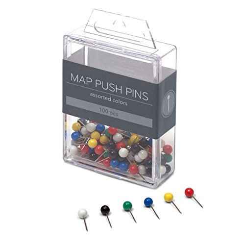 0812296026592 - U BRANDS MAP PUSH PINS, PLASTIC HEAD, STEEL POINT, ASSORTED COLORS, 100-COUNT