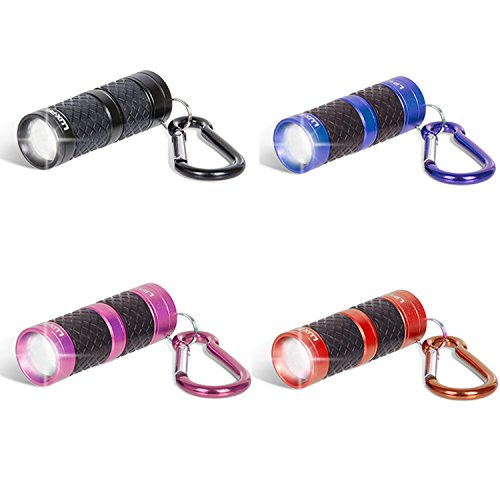 0812436019545 - 4PK-LUXPRO KEY CHAIN, FOCUSSING LIGHT, 60 LUMENS | 25 HR RUNTIME | 3XLR44 - PINK, BLACK, BLUE & RED
