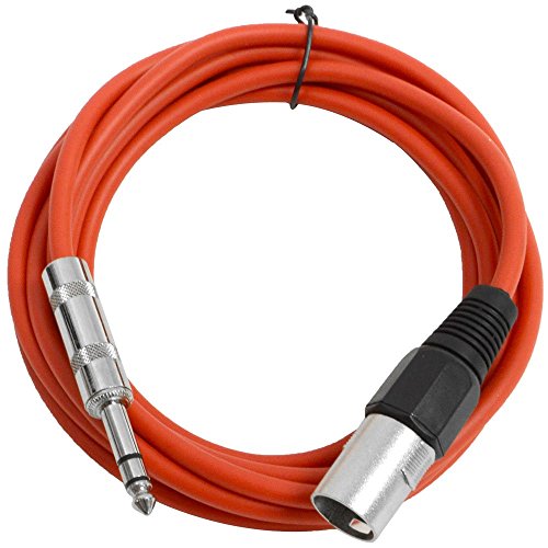 0812451019865 - SEISMIC AUDIO - SATRXL-M10 - RED 10' XLR MALE TO 1/4 TRS PATCH CABLE