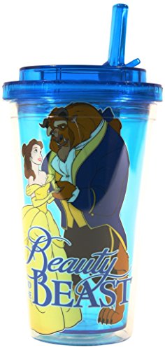 0812494022907 - SILVER BUFFALO DQ9784 DISNEY BEAUTY AND THE BEAST BPA-FREE PLASTIC FLIP STRAW COLD CUP, 16 OZ., BLUE