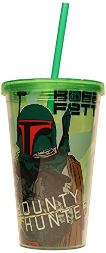 0812494024086 - SILVER BUFFALO SW66087 STAR WARS BOBA FETT BPA-FREE PLASTIC COLD CUP WITH LID AND STRAW, 16 OZ., GREEN