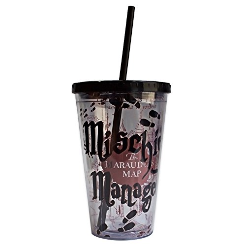 0812494029456 - SILVER BUFFALO HP09087 WARNER BROTHERS HARRY POTTER MISCHIEF MANAGED COLD CUP WITH LID AND STRAW, 16 OZ, MULTICOLOR