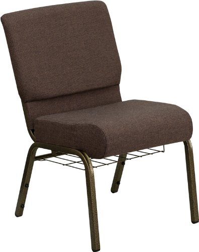 0812581012583 - FLASH FURNITURE FD-CH0221-4-GV-S0819-BAS-GG HERCULES SERIES 21-INCH EXTRA WIDE BROWN CHURCH CHAIR WITH 4-INCH THICK SEAT/GOLD VEIN FRAME