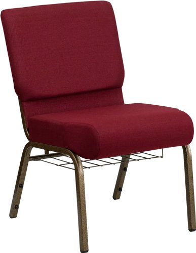 0812581012897 - 4 PK. HERCULES SERIES 21'' EXTRA WIDE BURGUNDY CHURCH CHAIR WITH 4'' SEAT, CUP BOOK RACK - GOLD VEIN FRAME
