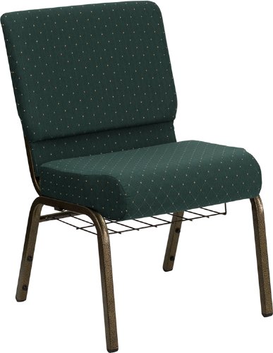 0812581012934 - 4 PK. HERCULES SERIES 21'' EXTRA WIDE HUNTER GREEN DOT CHURCH CHAIR WITH 4'' SEAT, CUP BOOK RACK - GOLD VEIN FRAME