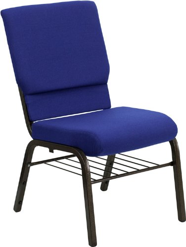 0812581013108 - 4 PK. HERCULES SERIES 18.5'' WIDE NAVY BLUE CHURCH CHAIR WITH 4.25'' THICK SEAT BOOK RACK - GOLD VEIN FRAME