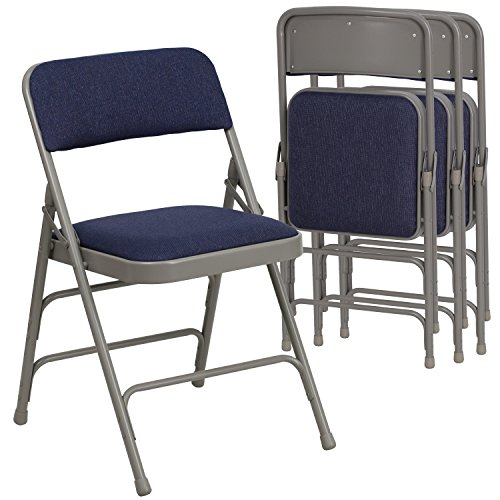 0812581015010 - 4 PK. HERCULES SERIES CURVED TRIPLE BRACED & DOUBLE HINGED NAVY FABRIC UPHOLSTERED METAL FOLDING CHAIR