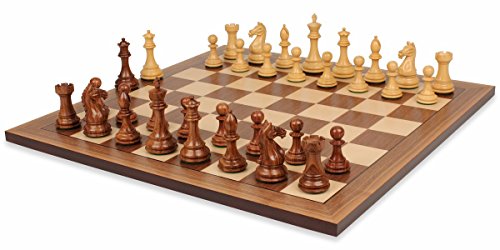 0812949017618 - FIERCE KNIGHT STAUNTON CHESS SET IN GOLDEN ROSEWOOD & BOXWOOD WITH WALNUT CHESS BOARD - 3.5 KING