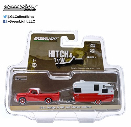 8129829999998 - GREENLIGHT 1/164 HITCH & TOW SERIES 4 1962 DODGE D-100 AND SHASTA AIRFLYTE 32040A