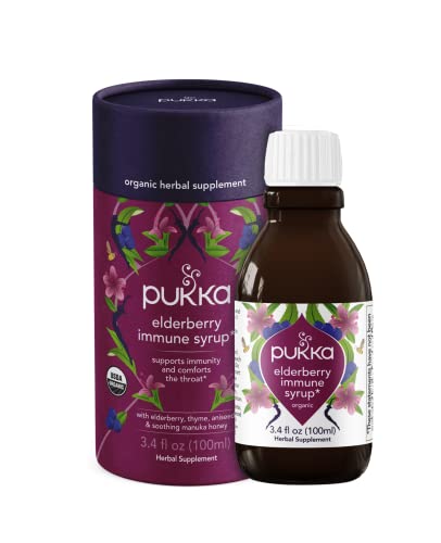 0813026021016 - PUKKA HERBS | ORGANIC ELDERBERRY IMMUNE SYRUP* | NATURES ALTERNATIVE TO SOOTHE THE THROAT* | SUITABLE FOR THE WHOLE FAMILY FROM 12+ YEARS | ELDERBERRIES, THYME, ANISEED, MANUKA HONEY | PERFECT FOR IMMUNE SYSTEM SUPPORT* | 20 SERVINGS | 1 MONTH SUPPLY