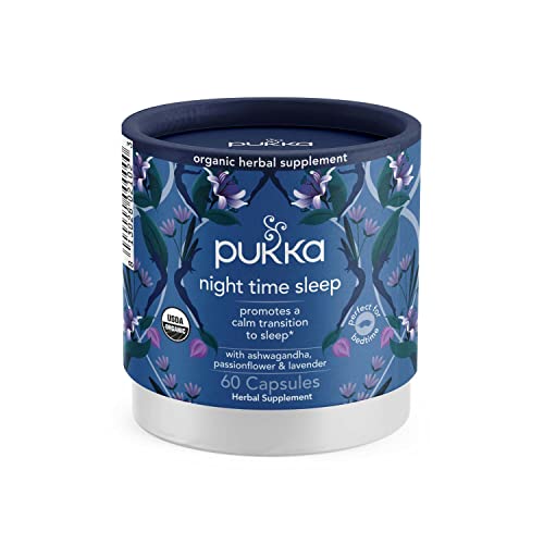 0813026021023 - PUKKA HERBS | NIGHT TIME SLEEP ORGANIC HERBAL SUPPLEMENT | NATURAL SLEEP SUPPORT* | ASHWAGANDHA, PASSIONFLOWER AND LAVENDER | PERFECT FOR BEDTIME | 60 CAPSULES | 1 MONTH SUPPLY