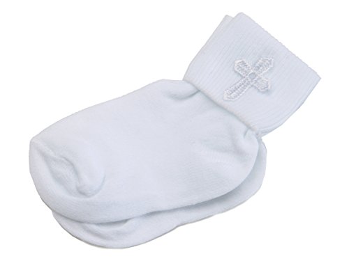 0813059021151 - WHITE CHRISTENING OR BAPTISM SOCKS WITH CROSS FOR BABY BOY