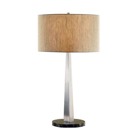 0813261016464 - ARTIVA USA LUXOR CONTEMPORARY DESIGN, 32-INCH SQUARE-TAPERED BRUSHED STEEL TABLE LAMP WITH MARBLE BASE AND ROUNDED TAN SHADE