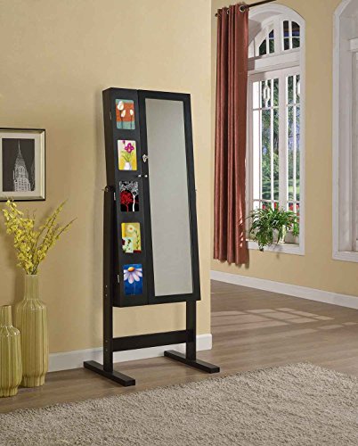 0813261019038 - ARTIVA USA FREE-STANDING CHEVAL MIRROR AND JEWELRY ARMOIRE DOUBLE DOOR DISPLAY STAND WITH PHOTO FRAME AND KEY LOCK, 62.5, ROYAL BLACK