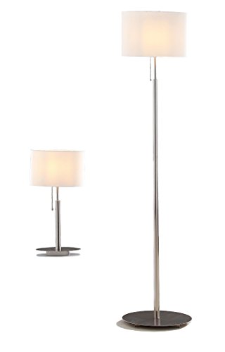 0813261020485 - ARTIVA USA A4031017MXW MODERN, CONTEMPORARY EUROPEAN AUDREY SLIM OVAL DESIGN BRUSHED STEEL TABLE AND FLOOR LAMP SET, 64/21/25, BRUSHED STEEL
