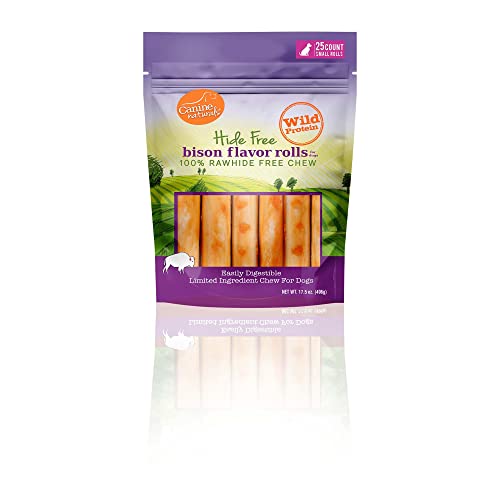 0813432011076 - CANINE NATURALS BISON CHEW 2.5 ROLL 25 PACK - 100% RAWHIDE FREE AND COLLAGEN FREE DOG TREATS - MADE WITH REAL BISON - ALL-NATURAL AND EASILY DIGESTIBLE - POULTRY FREE RECIPE - GREAT FOR DENTAL HEALTH