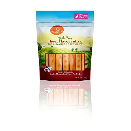 0813432011922 - CANINE NATURALS BEEF CHEW 2.5 ROLL 25 PACK - 100% RAWHIDE FREE AND COLLAGEN FREE DOG TREATS - MADE WITH REAL BEEF - ALL-NATURAL AND EASILY DIGESTIBLE - POULTRY FREE RECIPE - GREAT FOR DENTAL HEALTH