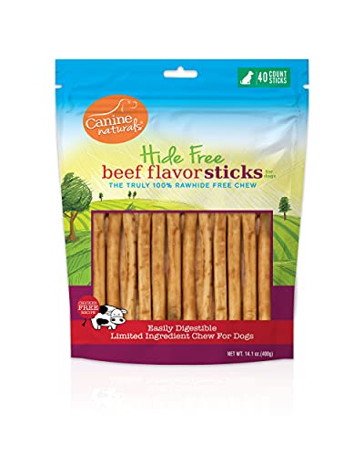 0813432011991 - CANINE NATURALS BEEF CHEW 5 STICK 40 PACK - 100% RAWHIDE FREE AND COLLAGEN FREE DOG TREATS - MADE WITH REAL BEEF - ALL-NATURAL AND EASILY DIGESTIBLE - POULTRY FREE RECIPE - GREAT FOR DENTAL HEALTH
