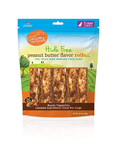 0813432012769 - CANINE NATURALS NATURAL PEANUT BUTTER CHEW - LARGE ROLL - 5 PACK | 100% RAWHIDE FREE DOG TREATS | MADE WITH REAL PEANUT BUTTER | ALL-NATURAL AND EASILY DIGESTIBLE
