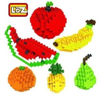0813764027806 - LOZ MINI-BLOCKS 3D FRUIT 6-IN-1 MINI-FIGURE A PINEAPPLE, ORANGE, APPLE, PEAR, BANANA AND WATERMELON NANO-BLOCKS TOYS COLLECT, BUILD AND DISPLAY YOUR WORKS OF ART.