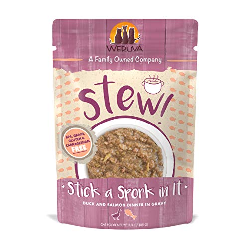 0813778017824 - WERUVA CLASSIC CAT STEWS, STICK A SPORK IN IT WITH DUCK & SALMON IN GRAVY, 3OZ POUCH (PACK OF 12)
