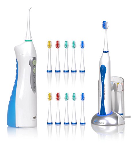0813789215370 - WELLNESS ORAL CARE ULTRA HIGH POWERED RECHARGEABLE SONIC ELECTRIC TOOTHBRUSH WITH 20 HEADS AND WATER FLOSSER KIT