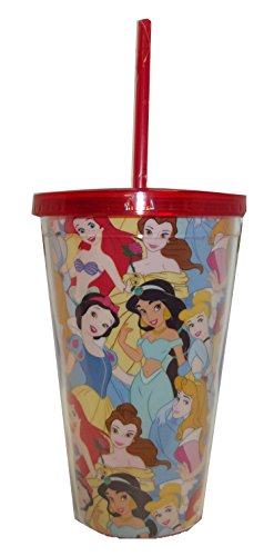 0814565023714 - DISNEY SILVER BUFFALO DQ80087 PRINCESS COLLAGE PLASTIC COLD CUP WITH LID AND STRAW 16 OZ, MULTICOLOR