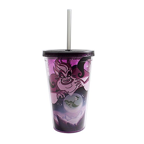 0814565027354 - DISNEY DV10087D SILVER BUFFALO DISNEY VILLAINS URSULA GLOW IN THE DARK PLASTIC COLD CUP WITH LID AND STRAW, 16 OZ, MULTICOLORED