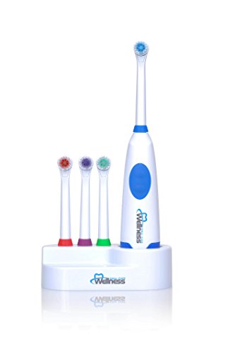 0814578020984 - WELLNESS ORAL CARE BATTERY POWERED OSCILLATING FAMILY ELECTRIC TOOTHBRUSH WITH 4 REPLACEMENT BRUSH HEADS, 2 AA BATTERIES AND COUNTERTOP HOLDER