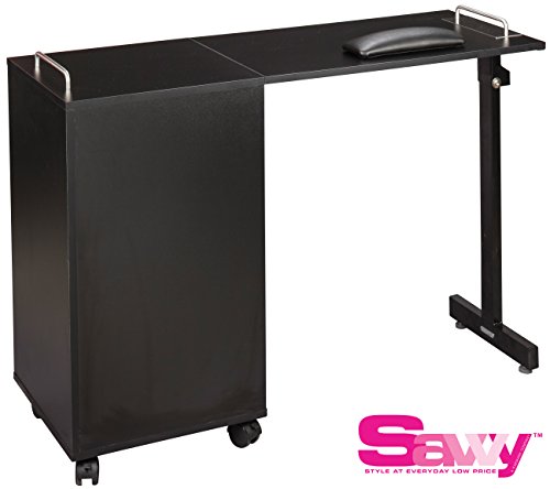 8146351022895 - SAVVY SAV-071 LILIAN PORTABLE FOLD-UP NAIL TABLE W/3 DRAWERS + FREE CAPE CO. APRON ($20 VALUE) IN (WARM CARMEL BROWN)