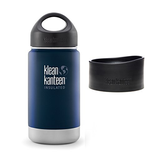 0814686028032 - KLEAN KANTEEN WIDE MOUTH INSULATED BOTTLE BUNDLE WITH 2 CAPS (STAINLESS LOOP CAP AND CAFE CAP 2.0) - DEEP SEA 12 OUNCE
