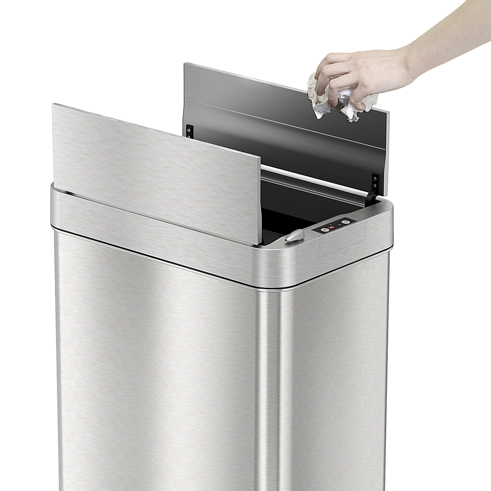 0814839024331 - ITOUCHLESS - 13 GALLON TOUCHLESS SENSOR WINGS LID TRASH CAN WITH PET-PROOF LID AND ABSORBX ODOR CONTROL, STAINLESS STEEL KITCHEN BIN - SILVER