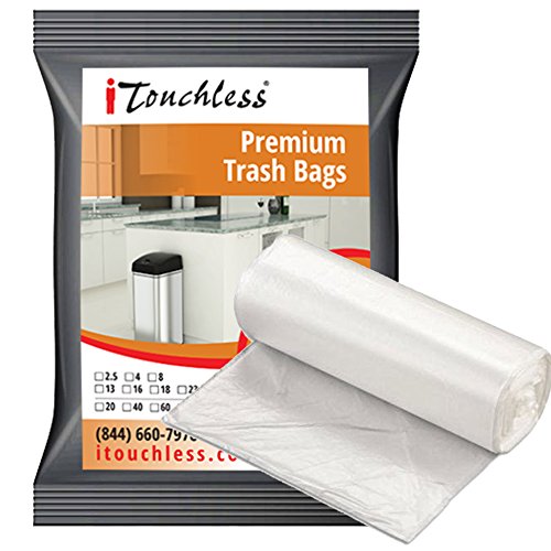 0814839027059 - ITOUCHLESS SMALL / MEDIUM TRASH BAGS, FITS 2 - 6 GALLON GARBAGE CANS, 50 COUNT, STRONG BATHROOM KITCHEN BIN LINERS, FOR RUBBISH RECYCLING COMPOST IN THE HOME, OFFICE, CLEAR