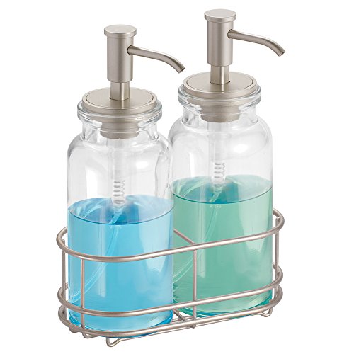 0081492252252 - INTERDESIGN WESTPORT DOUBLE SOAP AND LOTION DISPENSER PUMP CADDY FOR BATH OR KITCHEN COUNTERTOPS - CLEAR/SATIN