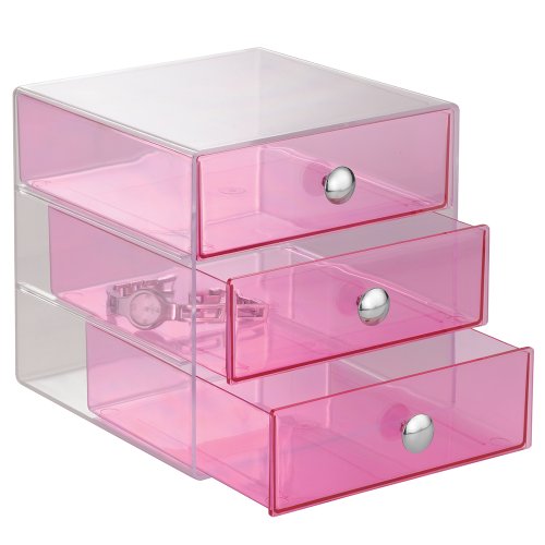 0081492353768 - INTERDESIGN 3 DRAWER STORAGE ORGANIZER FOR COSMETICS, MAKEUP, BEAUTY PRODUCTS AND OFFICE SUPPLIES, BERRY PINK