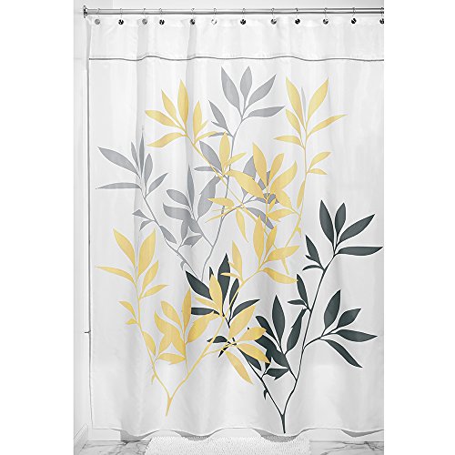 0081492356059 - INTERDESIGN LEAVES FABRIC SHOWER CURTAIN, YELLOW/GRAY, 72-INCH BY 84-INCH