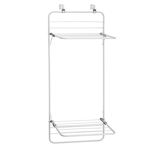 0081492397434 - INTERDESIGN 39743 BREZIO OVER DOOR SPACE SAVER CLOTHES DRYING RACK FOR LAUNDRY ROOM WITH DOUBLE SHELF, WHITE/GRAY