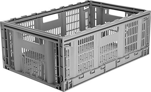 0814986020118 - CLEVERMADE CLEVERCRATES PROFESSIONAL GRADE COLLAPSIBLE STORAGE CONTAINER, 46 LITER GRATED UTILITY CRATE, GREY, 3 PACK