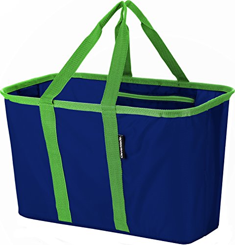 0814986020125 - CLEVERMADE SNAPBASKET COLLAPSIBLE SHOPPING BASKET/GROCERY BAG: 30 LITER SOFT-SIDED TOTE, DEEP BLUE/KELLY GREEN, 3 PACK