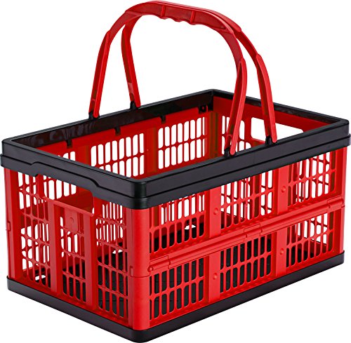 0814986020408 - CLEVERMADE CLEVERCRATES 16 LITER SHOPPING BASKET/GROCERY TOTE: COLLAPSIBLE STORAGE BIN/CONTAINER, RED