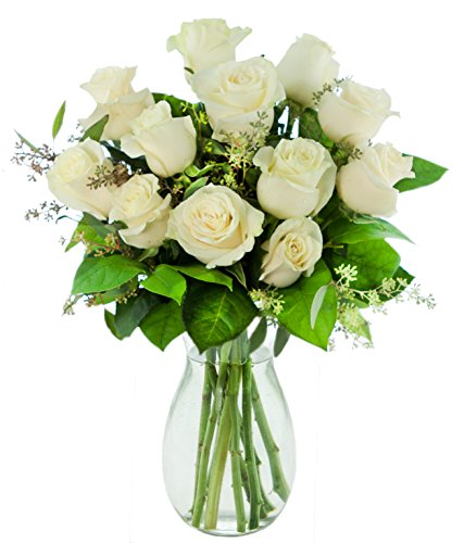 0815433028428 - DELIVERY BY TUE, 02/06 GUARANTEED IF ORDER PLACED BY 02/05 BEFORE 2PM EST.KABLOOM VALENTINES PRIME NEXT DAY DELIVERY - FRESH BOUQUET: 12 WHITE ROSES AND LUSH GREENS WITH VASE GIFT FOR THANK YOU