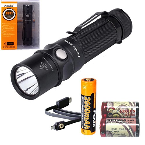 0815698013436 - FENIX RC11 1000 LUMEN 18650 RECHARGEABLE BATTERY (INCLUDED) LED FLASHLIGHT WITH USB MAGNETIC CHARGING CABLE, HOLSTER AND TWO LEGIONARMS CR123A LITHIUM BACK-UP BATTERIES
