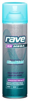 0816559010779 - RAVE 4X MEGA UNSCENTED HAIRSPRAY WITH CLIMASHIELD